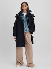 Reiss Navy Peyton Cotton Parka Coat - Image 3 of 7