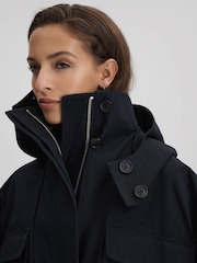 Reiss Navy Peyton Cotton Parka Coat - Image 4 of 7