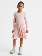 Reiss Pink Teagan 4-9 yrs Ribbed Fit-and-Flare Dress - Image 1 of 6