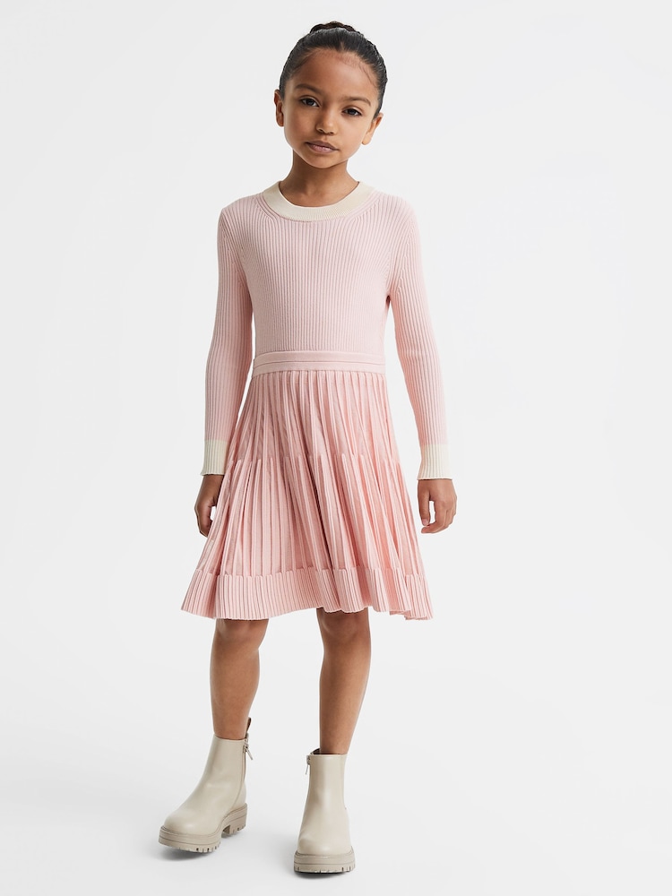 Reiss Pink Teagan 4-9 yrs Ribbed Fit-and-Flare Dress - Image 1 of 6