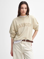 Barbour® Beige Ella Varsity 100% Cotton Sweatshirt - Image 1 of 6