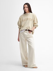 Barbour® Beige Ella Varsity 100% Cotton Sweatshirt - Image 2 of 6