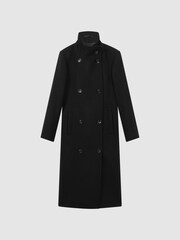 Reiss Black Blair Wool Blend Double Breasted Long Coat - Image 2 of 6
