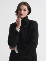 Reiss Black Blair Wool Blend Double Breasted Long Coat - Image 4 of 6