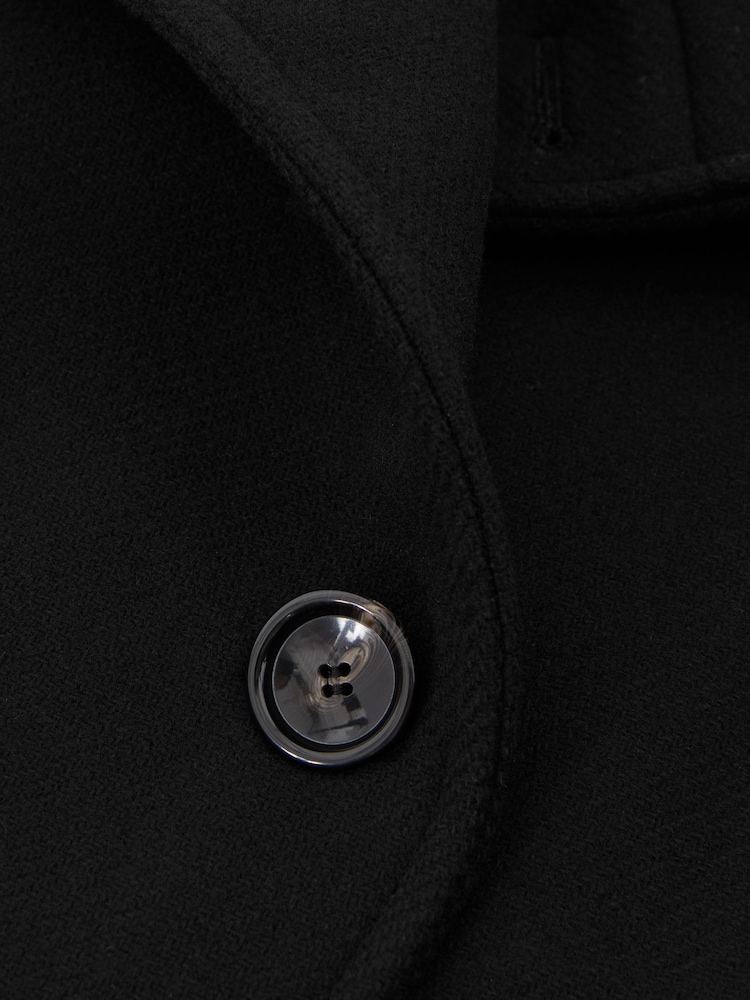 Reiss Black Blair Wool Blend Double Breasted Long Coat - Image 6 of 6