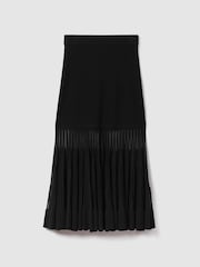 Reiss Black Tilly Knitted Sheer Flared Midi Skirt - Image 2 of 6