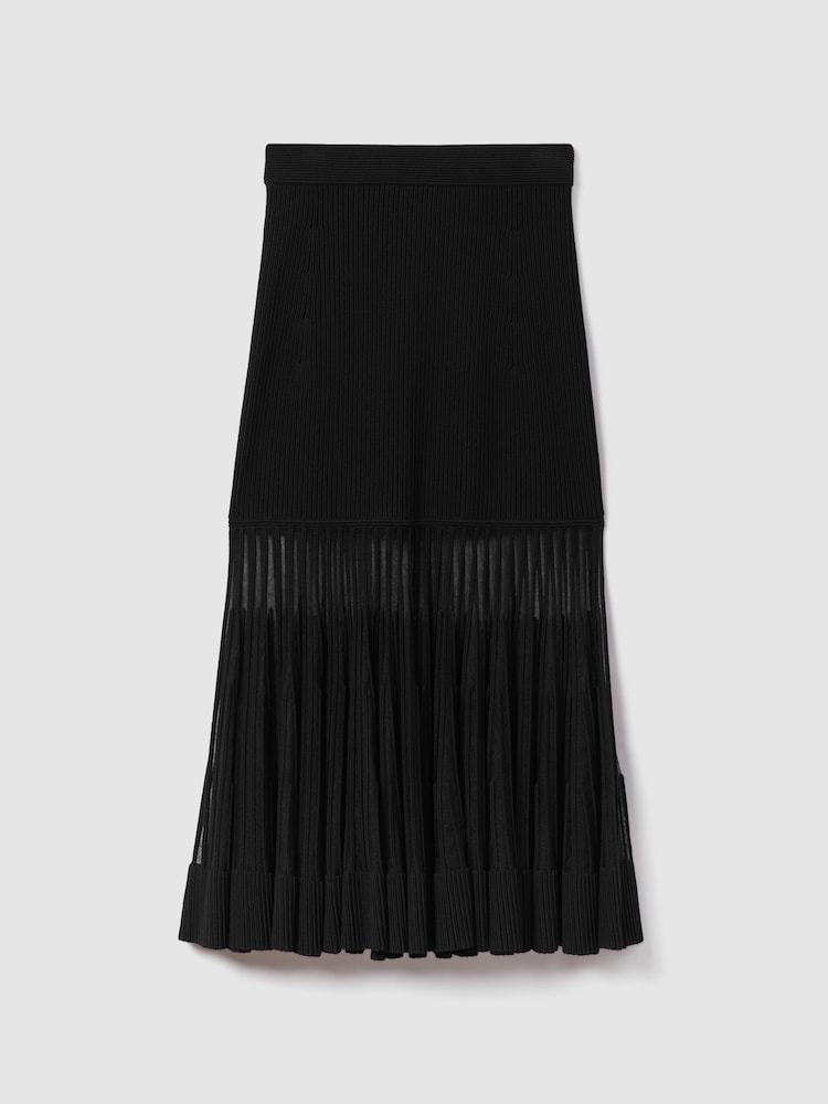 Reiss Black Tilly Knitted Sheer Flared Midi Skirt - Image 2 of 6