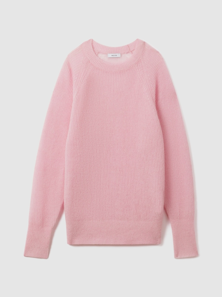 Reiss Light Pink Mae Oversized Crew Neck Jumper with Mohair - Image 2 of 6