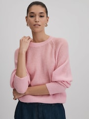 Reiss Light Pink Mae Oversized Crew Neck Jumper with Mohair - Image 3 of 6