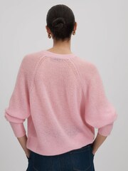 Reiss Light Pink Mae Oversized Crew Neck Jumper with Mohair - Image 5 of 6