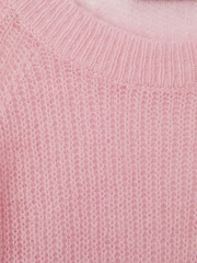 Reiss Light Pink Mae Oversized Crew Neck Jumper with Mohair - Image 6 of 6