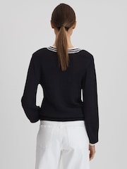 Reiss Navy/White Tammy Crochet V-Neck Jumper - Image 5 of 6