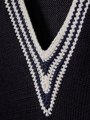 Reiss Navy/White Tammy Crochet V-Neck Jumper - Image 6 of 6