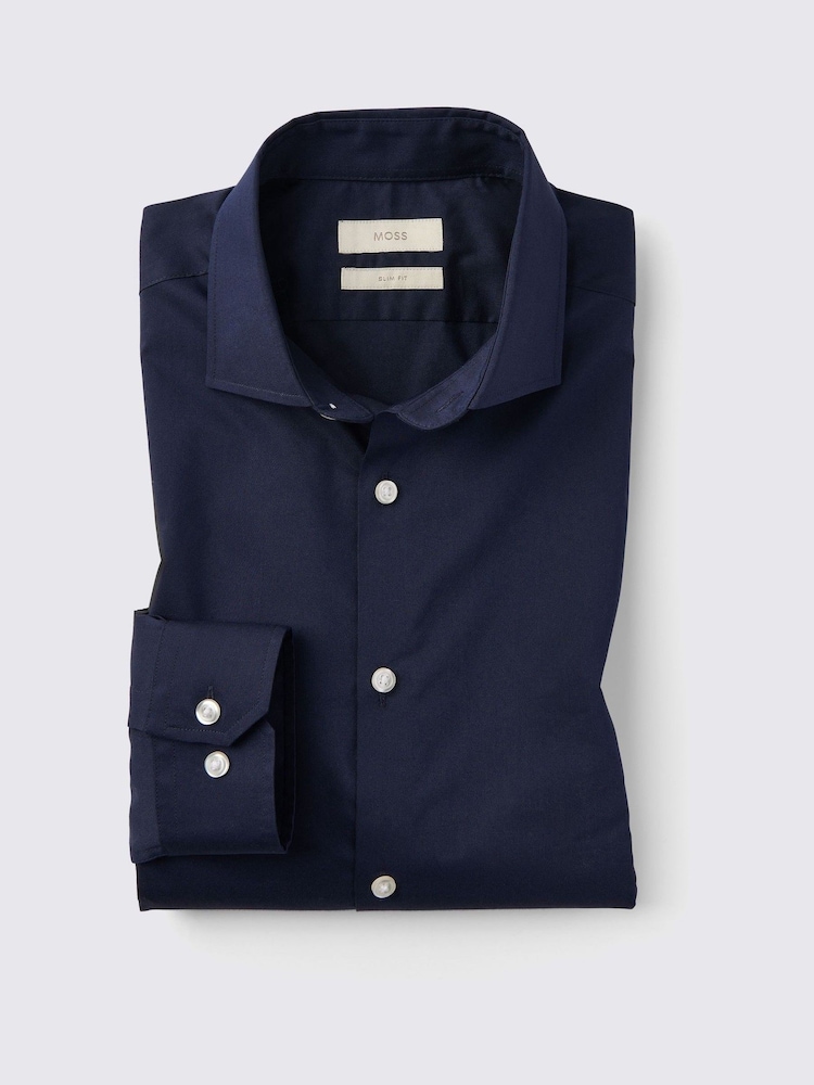 MOSS Blue Slim Stretch Shirt - Image 4 of 5