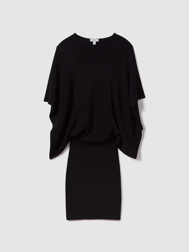 Reiss Black Julia Knitted Cape Sleeve Mini Dress - Image 2 of 6