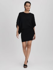 Reiss Black Julia Knitted Cape Sleeve Mini Dress - Image 3 of 6
