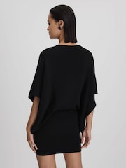 Reiss Black Julia Knitted Cape Sleeve Mini Dress - Image 5 of 6