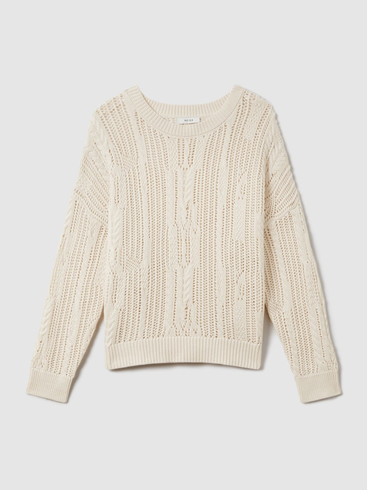 Reiss Ivory Tanya Cotton Blend Open Stitch Crew Neck Jumper - Image 2 of 6