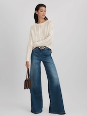 Reiss Ivory Tanya Cotton Blend Open Stitch Crew Neck Jumper - Image 3 of 6