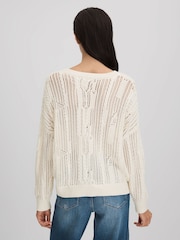 Reiss Ivory Tanya Cotton Blend Open Stitch Crew Neck Jumper - Image 5 of 6