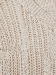 Reiss Ivory Tanya Cotton Blend Open Stitch Crew Neck Jumper - Image 6 of 6