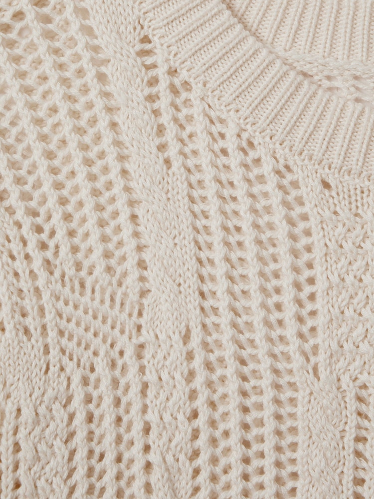 Reiss Ivory Tanya Cotton Blend Open Stitch Crew Neck Jumper - Image 6 of 6
