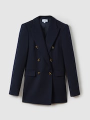 Reiss Navy Lana Tailored Textured Wool Blend Double Breasted Blazer - Image 2 of 7