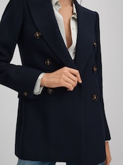 Reiss Navy Lana Tailored Textured Wool Blend Double Breasted Blazer - Image 4 of 7