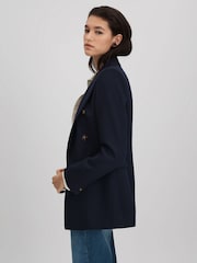 Reiss Navy Lana Tailored Textured Wool Blend Double Breasted Blazer - Image 5 of 7