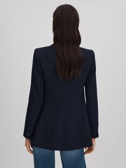 Reiss Navy Lana Tailored Textured Wool Blend Double Breasted Blazer - Image 6 of 7