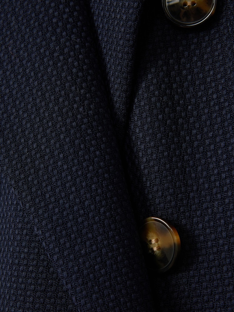 Reiss Navy Lana Tailored Textured Wool Blend Double Breasted Blazer - Image 7 of 7