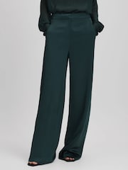 Reiss Green Lula Satin Wide Leg Trousers - Image 1 of 6