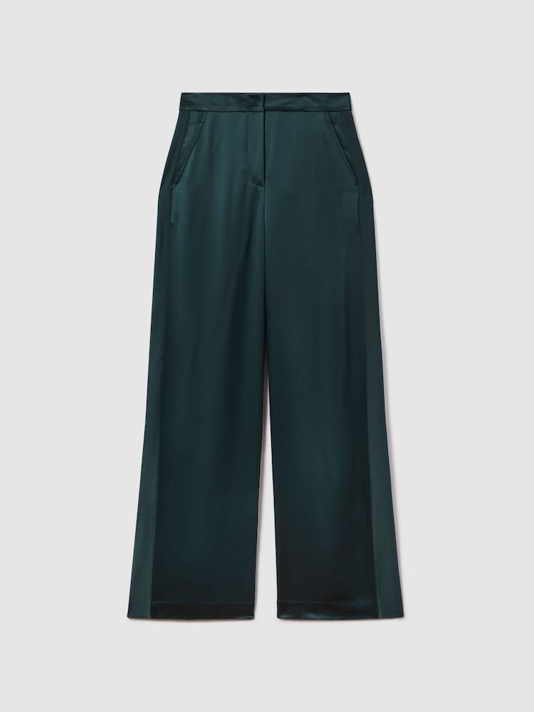 Reiss Green Lula Satin Wide Leg Trousers - Image 2 of 6