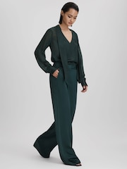 Reiss Green Lula Satin Wide Leg Trousers - Image 3 of 6