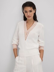 Reiss Light Pink Tor Contrast V-Neck Jumper - Image 1 of 1