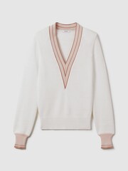 Reiss Light Pink Tor Contrast V-Neck Jumper - Image 2 of 6