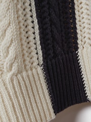 Reiss Cream/Navy Tanya Cotton Blend Open Stitch Crew Neck Jumper - Image 6 of 6