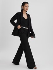 Reiss Black Monica Ribbed Open Collar Top - Image 6 of 7