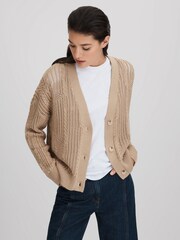 Reiss Neutral Tiffany Cotton Blend Open Stitch Cardigan - Image 3 of 6