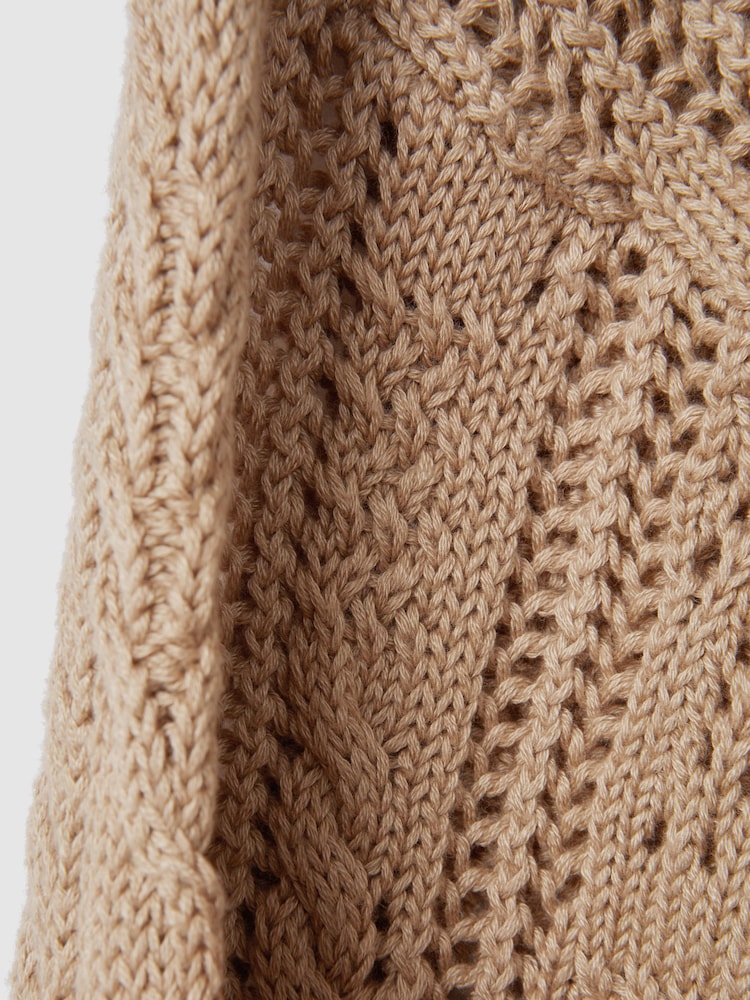 Reiss Neutral Tiffany Cotton Blend Open Stitch Cardigan - Image 6 of 6