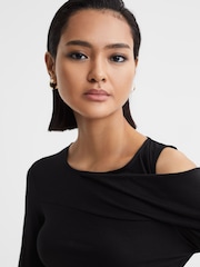 Reiss Black Adeline Draped Shoulder Top - Image 1 of 4