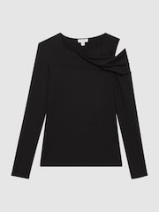 Reiss Black Adeline Draped Shoulder Top - Image 2 of 4