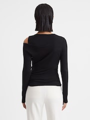 Reiss Black Adeline Draped Shoulder Top - Image 4 of 4