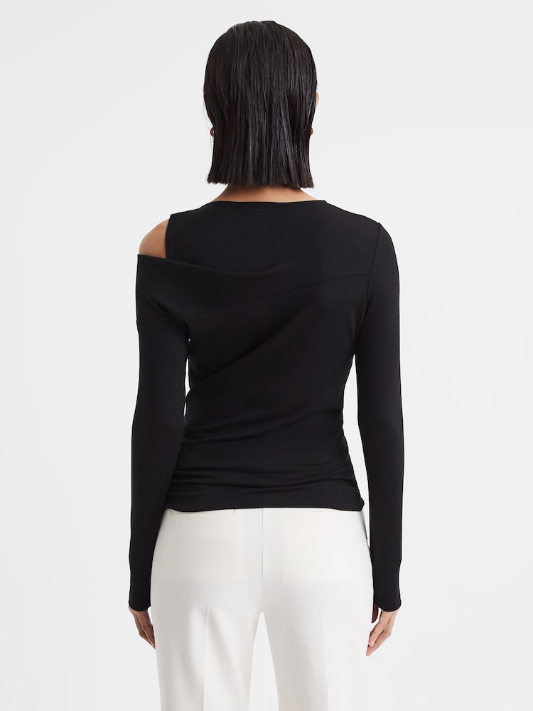 Reiss Black Adeline Draped Shoulder Top - Image 4 of 4