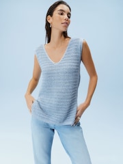 Blue Metallic Sleeveless Vest - Image 1 of 6