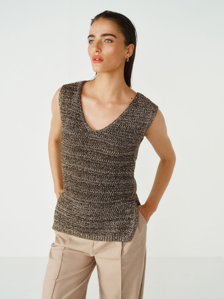 Gold Metallic Sleeveless Vest - Image 1 of 6