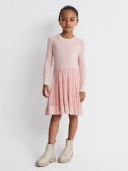 Reiss Pink Teagan 13-14 yrs Ribbed Fit-and-Flare Dress - Image 1 of 6