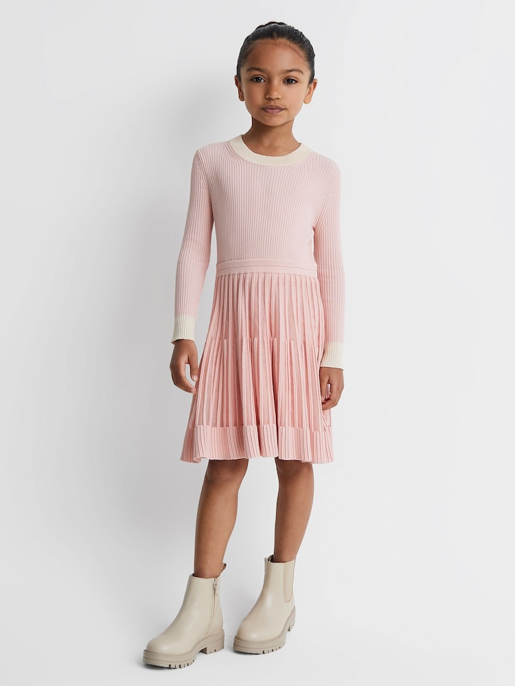 Reiss Pink Teagan 13-14 yrs Ribbed Fit-and-Flare Dress - Image 1 of 6