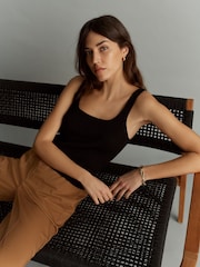 Black Linen Square Neck Vest - Image 1 of 7