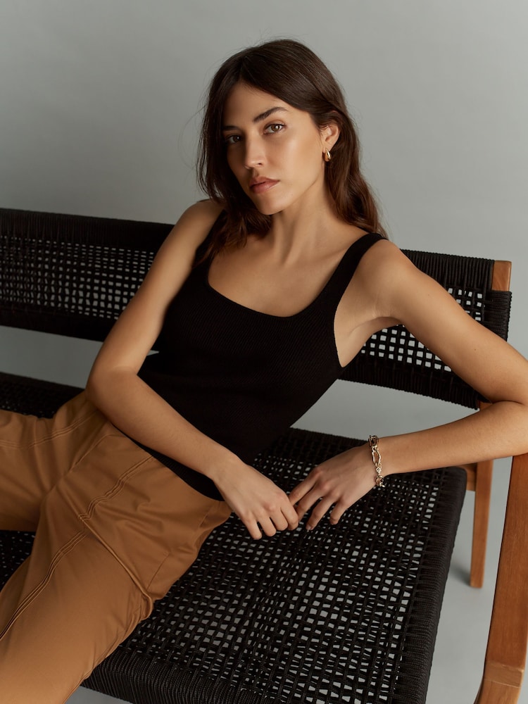 Black Linen Square Neck Vest - Image 1 of 7
